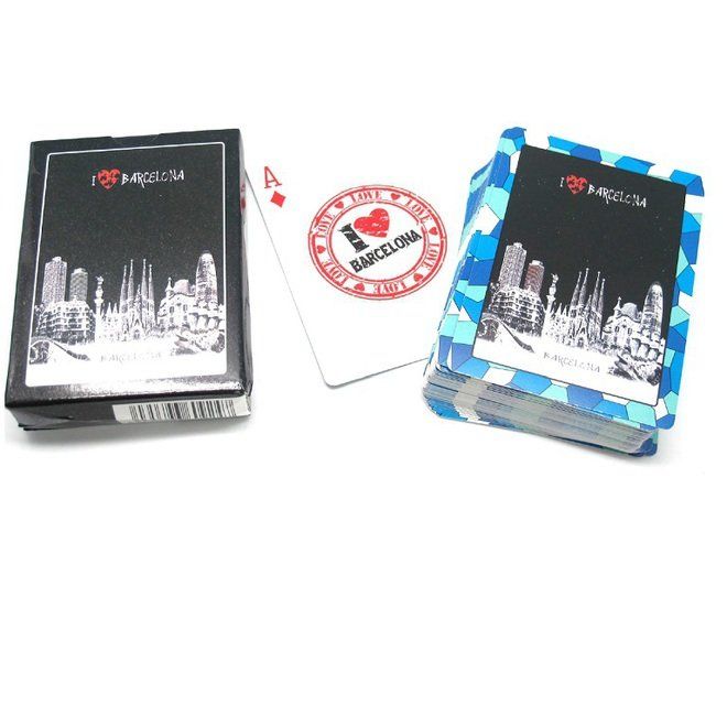 CARTAS JUEGO POKER BARCELONA NEGRO AZUL 9CM