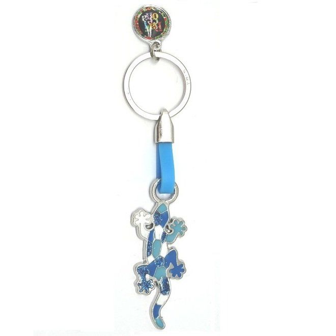 LLAVERO PVC LAGARTO MOSAICO AZUL BLANCO